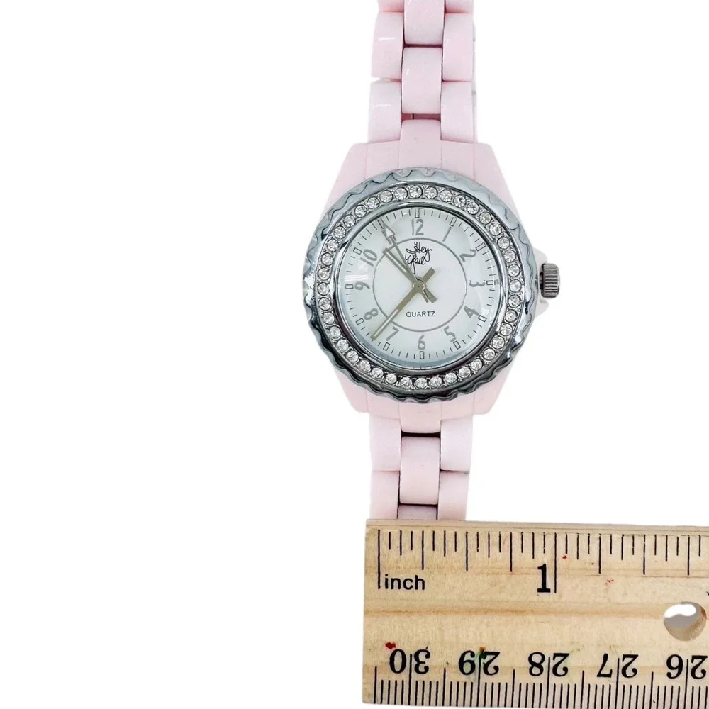 Michael Ross Hey Y'all Womens Bracelet Watch Pale Pink Resin Band Crystal Bezel